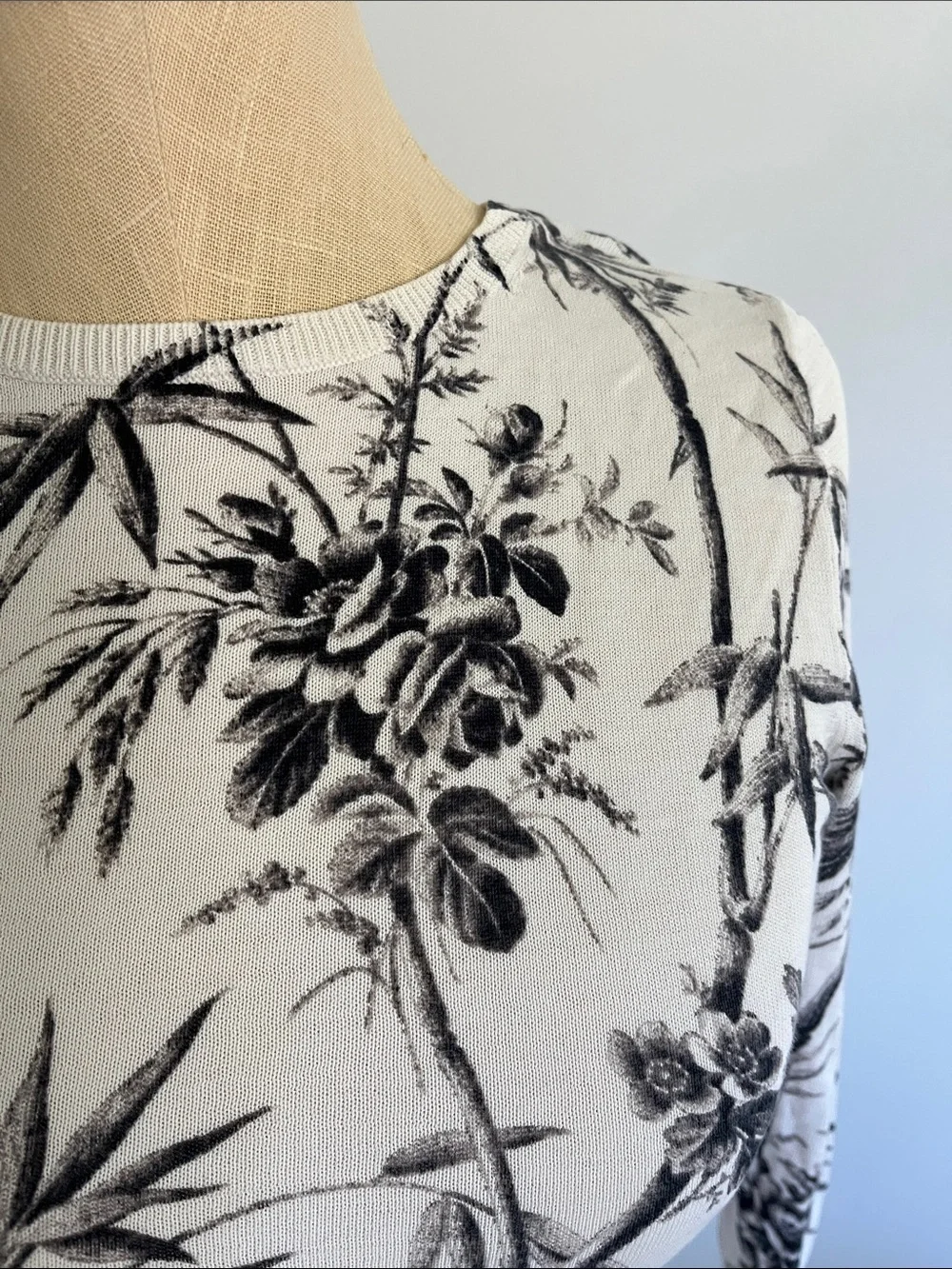 LOFT Black & White Floral Crewneck Sweater